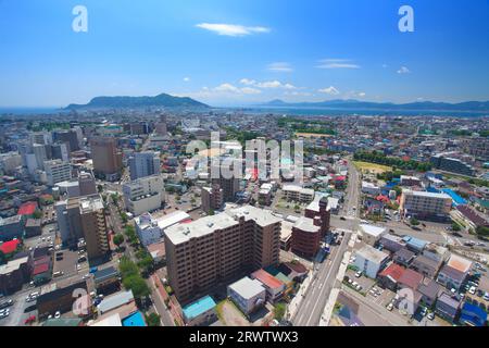 City of Hakodate and Mt. Hakodate from Goryokaku Tower Observation Deck Stock Photo