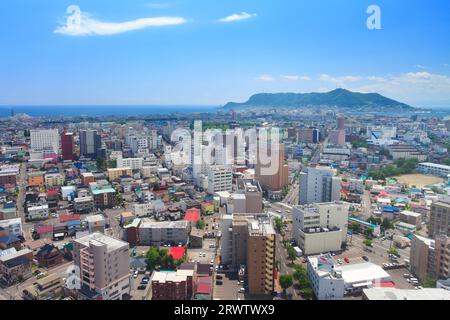 City of Hakodate and Mt. Hakodate from Goryokaku Tower Observation Deck Stock Photo