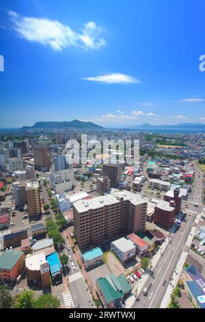 City of Hakodate and Mt. Hakodate from Goryokaku Tower Observation Deck Stock Photo