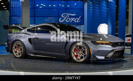 DETROIT, MI/USA - SEPTEMBER 14, 2023: A 2025 Ford Mustang GTD supercar, North American International Detroit Auto Show (NAIAS). Stock Photo