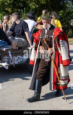 Traditional Hungarian harvest parade on September 16, 2023 in village Tapolca-Diszel of Hungary. Traditional hungarian clothes. Stock Photo