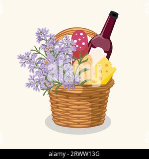 Hand drawn vector illustration of a picnic wicker basket Stock Vector