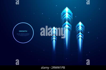 Three blue glow speed arrows rise up. Concept of business target reach Stock Vector