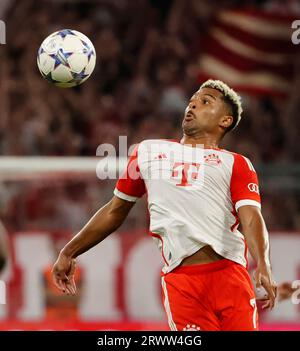 Munich, Germany. 20th Sep, 2023. Serge Gnabry of Bayern Munich competes during the UEFA Champions League Group A football match between Bayern Munich and Manchester United in Munich, Germany, Sept. 20, 2023. Credit: Philippe Ruiz/Xinhua/Alamy Live News Stock Photo