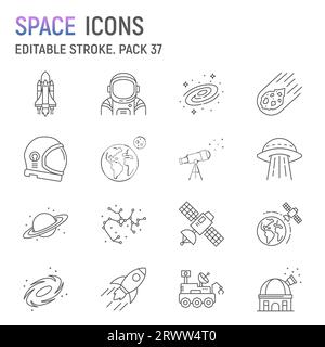 Space line icon set, astronomy collection, vector graphics, logo illustrations, space vector icons, planets signs, outline pictograms, editable stroke Stock Vector