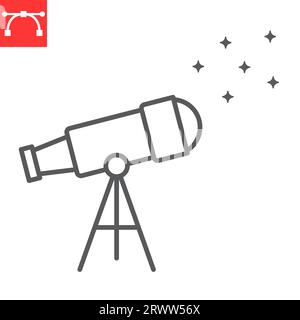Telescope line icon, cosmos and astronomy, telescope vector icon, vector graphics, editable stroke outline sign, eps 10. Stock Vector