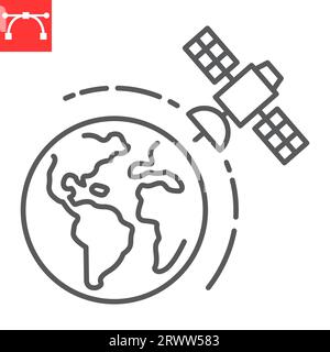 Satellite in orbit line icon, cosmos and communication, Satellite Earth vector icon, vector graphics, editable stroke outline sign, eps 10. Stock Vector