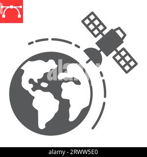 Satellite in orbit glyph icon, cosmos and communication, Satellite Earth vector icon, vector graphics, editable stroke solid sign, eps 10. Stock Vector