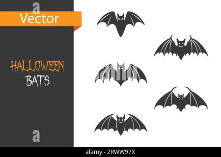 Halloween Bat, Silhouette Collection of Bats Stock Vector