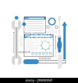 Network settings technology. Fixing online issue, tech maintenance vector illustration Stock Vector