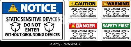 Caution Sign Static Sensitive Devices Do Not Enter Without Grounding Devices Stock Vector