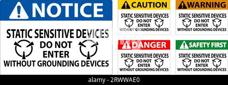 Caution Sign Static Sensitive Devices Do Not Enter Without Grounding Devices Stock Vector
