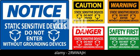 Caution Sign Static Sensitive Devices Do Not Enter Without Grounding Devices Stock Vector
