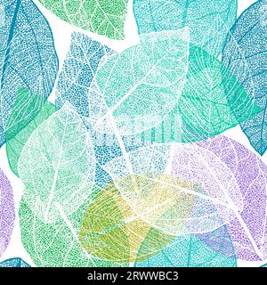 Seamless pattern of skeletonized leaves. Vector illustration Stock Vector