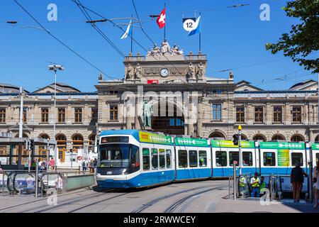 Zurich, Switzerland - August 10, 2023: Bahnhofstrasse with tram type Cobra-Tram public transport in the city of Zurich, Switzerland. Stock Photo