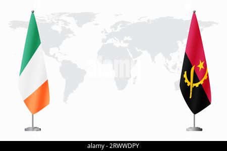 Ireland and Angola flags for official meeting against background of world map. Stock Vector