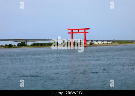 May: Aka-torii (red gate) at Bentenjima Stock Photo