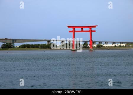 May: Aka-torii (red gate) at Bentenjima Stock Photo