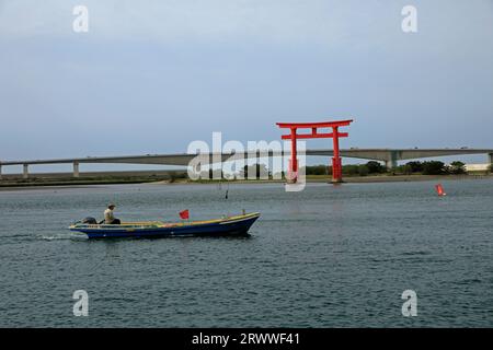 May: Aka-torii (red gate) at Bentenjima Stock Photo