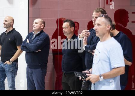 Deurne, Belgium. 21st Sep, 2023. Antwerp's director of football Marc Overmars pictured during an updated team presentation of Belgian soccer team Royal Antwerp FC, on Thursday 21 September 2023 in Deurne, Belgium. BELGA PHOTO TOM GOYVAERTS Credit: Belga News Agency/Alamy Live News Stock Photo