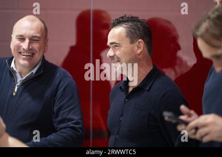 Deurne, Belgium. 21st Sep, 2023. Antwerp's director of football Marc Overmars pictured during an updated team presentation of Belgian soccer team Royal Antwerp FC, on Thursday 21 September 2023 in Deurne, Belgium. BELGA PHOTO TOM GOYVAERTS Credit: Belga News Agency/Alamy Live News Stock Photo