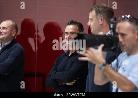 Deurne, Belgium. 21st Sep, 2023. Antwerp's director of football Marc Overmars pictured during an updated team presentation of Belgian soccer team Royal Antwerp FC, on Thursday 21 September 2023 in Deurne, Belgium. BELGA PHOTO TOM GOYVAERTS Credit: Belga News Agency/Alamy Live News Stock Photo