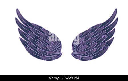 Magic dark angel fairy wings cartoon style vector illustration isolated on white background Stock Vector