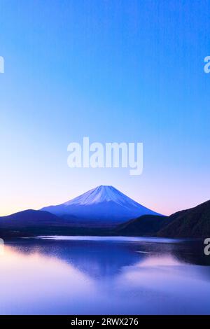 Fuji in the Morning and Motosu Lake with Upside Down Fuji Stock Photo