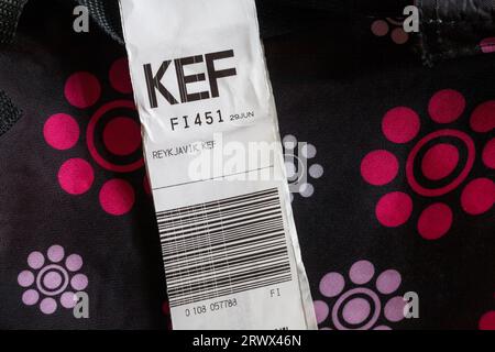 IcelandAir luggage label stuck on case for KEF Reykjavik, Iceland Stock Photo