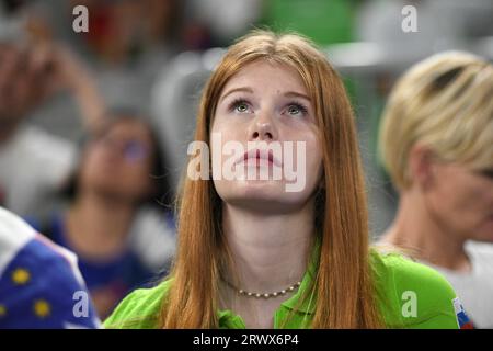 Slovenian fans in the Volleyball World Championship 2022. Arena Stozice, Ljubljana Stock Photo