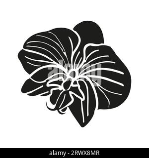 Orchid tropical flower silhouettehead. Vector hand drawn illustration for design of card or invite, logo. Stock Vector