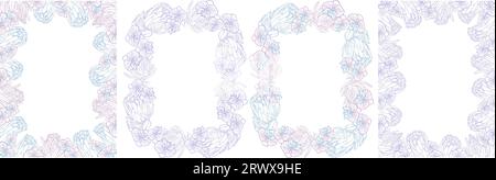 Tropical king protea and orchid flower frame set, hand drawn sketch flower head in pastel blue and pink color. Vector background for card or invite Stock Vector