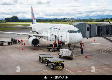 LATAM Airlines airplane on tarmac at Afonso Pena International Airport, Curitiba, Parana, Brazil Stock Photo