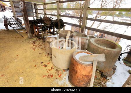 Hasa hut in Hida Folk Village in winter Stock Photo