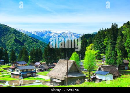 World Heritage Site, Ainokura Gassho-Zukuri Village in spring Stock Photo