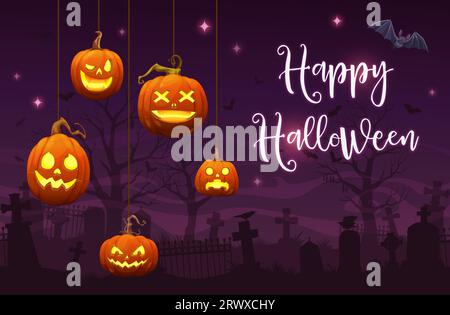 Halloween background with hanging lanterns and bats. Vector ...