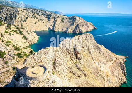 Zavratnica bay fjord entrance viewpoint aerial view, scenic archipelago of Croatia Stock Photo