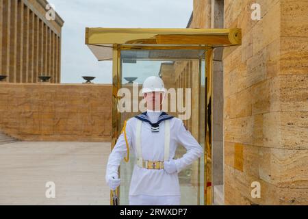 Guard in Anitkabir which is the mausoleum of Mustafa Kemal Ataturk in city center of Ankara, Turkey. Stock Photo