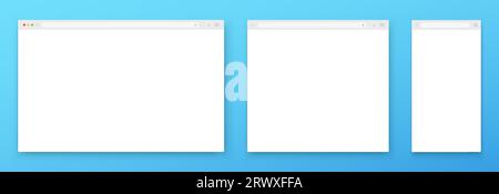A set of white browser windows of different shapes on a blue background. Stock Vector