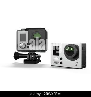A 3D rendering of GoPro camera on a white background Stock Photo