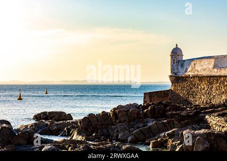 Saint Mary fort on the seafront of the city of Salvador in Bahia during sunset Stock Photo