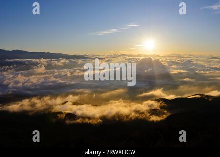 Mt. Amari from the sunrise over the sea of clouds in Yamanashi Stock Photo