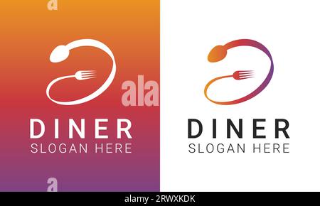 Initial Letter D with Spoon and Fork Logo Design Diner Logo Design Stock Vector