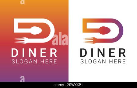 Initial Letter D with Spoon and Fork Logo Design Diner Logo Design Stock Vector