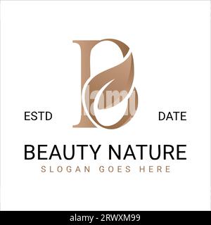 Luxury Initial Letter B Leaf Logo Design Letter B with Leaf Logotype Stock Vector