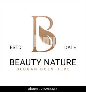 Luxury Initial Letter B Leaf Logo Design Letter B with Leaf Logotype Stock Vector