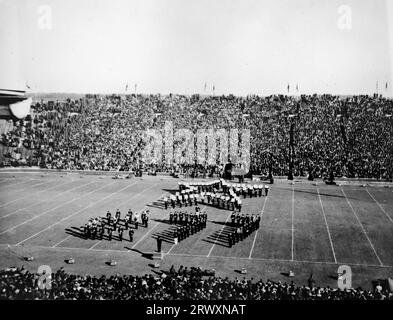Football game at San Francisco. Rare photograph: From a collection compiled by an unknown British serviceman covering the No. 1 Composite Demonstration, AA Battery, tour of the USA, from July 11th 1943. This is one from over one hundred images in the collection which were on average around 4x3 inches. Stock Photo