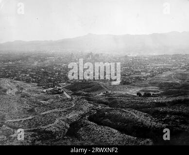 View of El Paso from the camp. Rare photograph: From a collection compiled by an unknown British serviceman covering the No. 1 Composite Demonstration, AA Battery, tour of the USA, from July 11th 1943. This is one from over one hundred images in the collection which were on average around 4x3 inches. Stock Photo