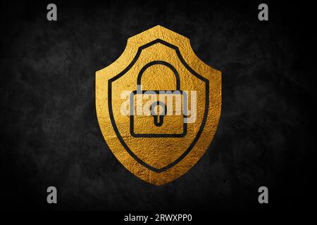 Gold Cyber security icon isolated on white background. Closed padlock on digital circuit board. Safety concept. Digital data protection. Stock Photo