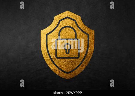 Gold Cyber security icon isolated on white background. Closed padlock ...